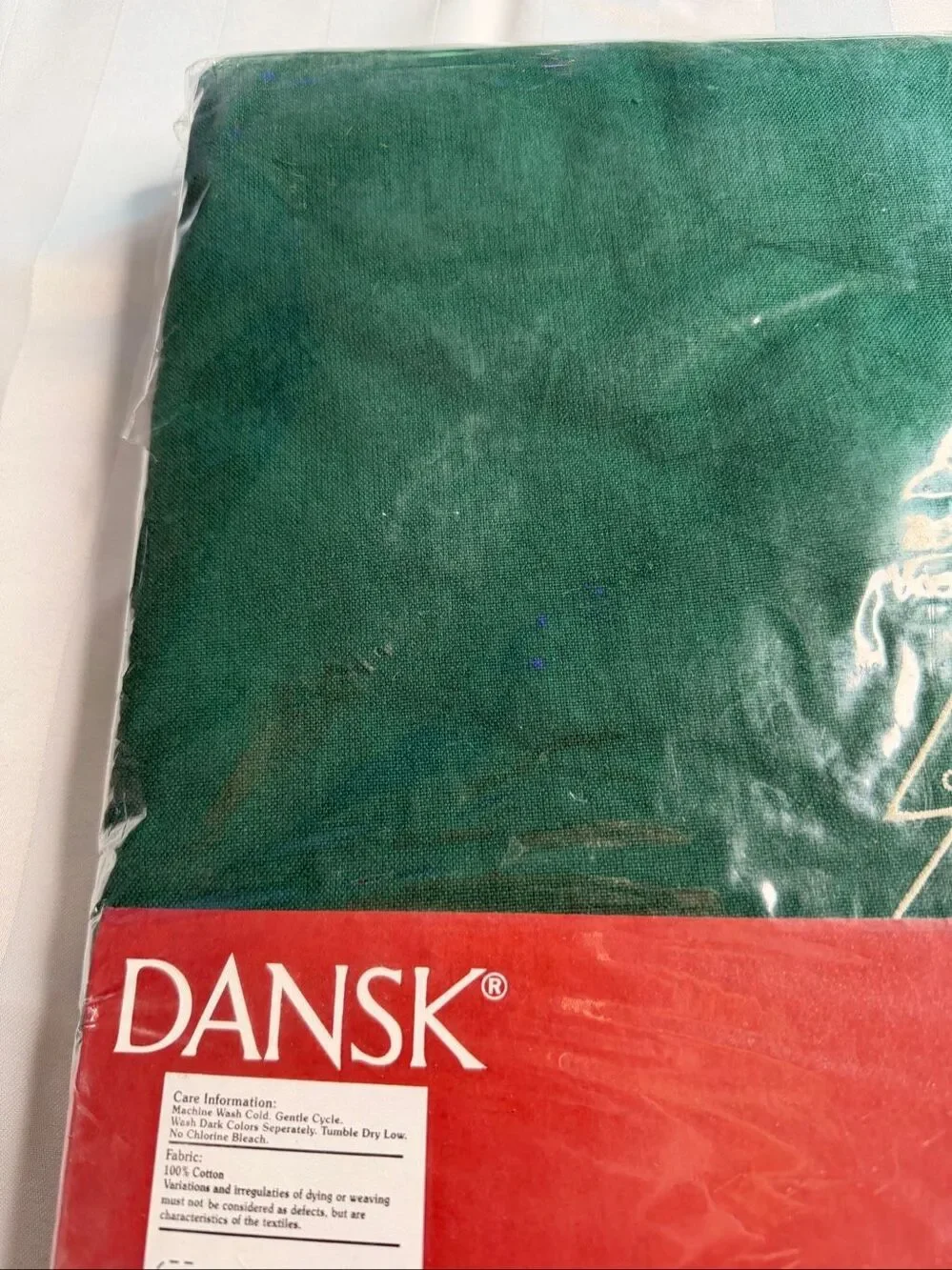 DANSK Green Christmas Tree 100% Cotton Round Tablecloth 90” NWT